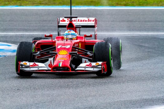 JEREZ DE LA FRONTERA, SPAIN - JAN 31: Fernando Alonso of Scuderia Ferrari F1 races on training session on January 31 , 2014, in Jerez de la Frontera , Spain