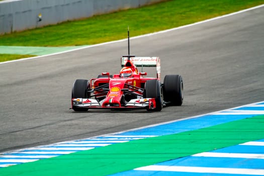 JEREZ DE LA FRONTERA, SPAIN - JAN 28: Kimi Raikkonen of Scuderia Ferrari F1 races on training session on January 28 , 2014, in Jerez de la Frontera , Spain