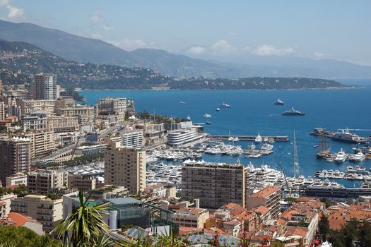 Monaco. View of the Port Hercule and Monte Carlo