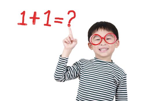 Smart cute boy thinking math question