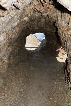 tunnel built during first world war in Italian Dolomites