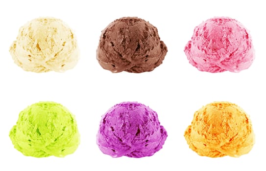 Ice cream scoops on white background with clipping path.