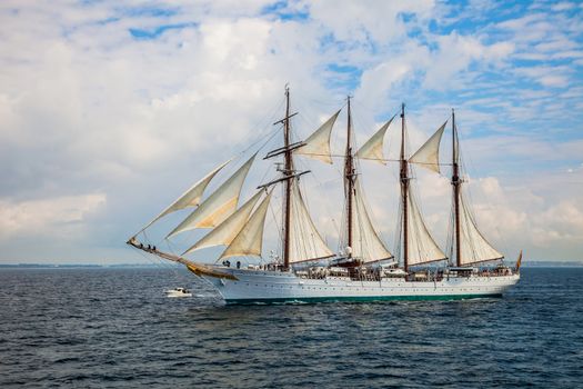 CADIZ, SPAIN - APR 01: Spanish Navy Training Ship, Juan Sebastian de Elcano setting sail on the 83rd cruise of instruction with 69 midshipmen on April 01 , 2012, in Cadiz , Spain