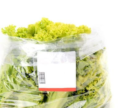iceberg lettuce in plastic bag package with price tag