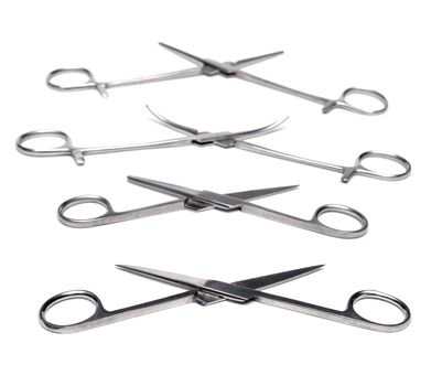 Surgical instruments isolated on white background