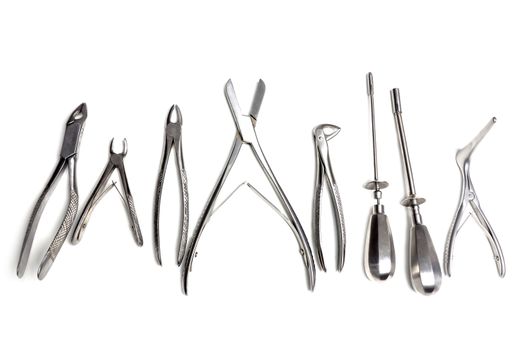 Surgical instruments isolated on white background