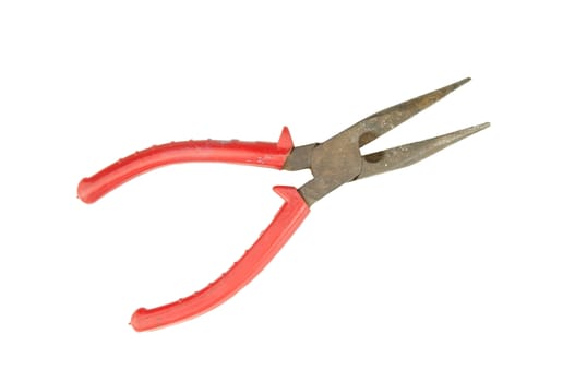 Red old pliers for repair isolated with a white background.