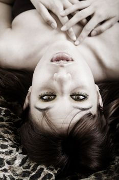 Portrait of a vulnerable young woman shot from above