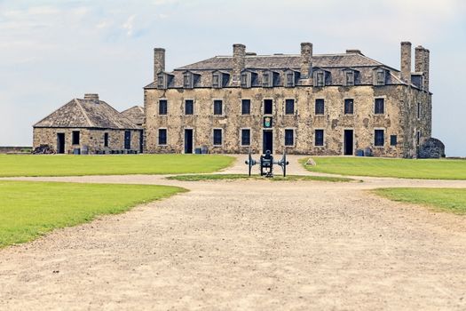 French castle from historic Fort Niagara sits at the end of the pathway. 