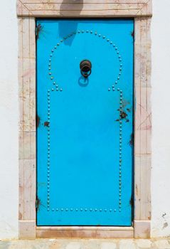 Blue Traditional door from Sidi Bou Said in Tunisia. Large resolution