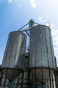 Two metal silo agricultural granary in Thailand