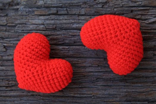 Love hearts on wooden background