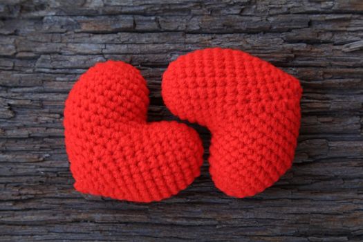 Love hearts on wooden background