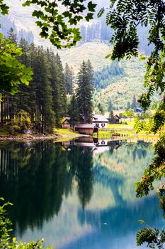 Mountain and lake in high Alps Austria