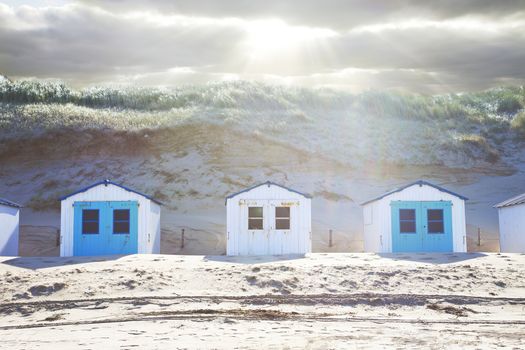 Typical Dutch beach houses in a row