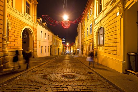 Old streets of Zagreb night view, capital of Croatia