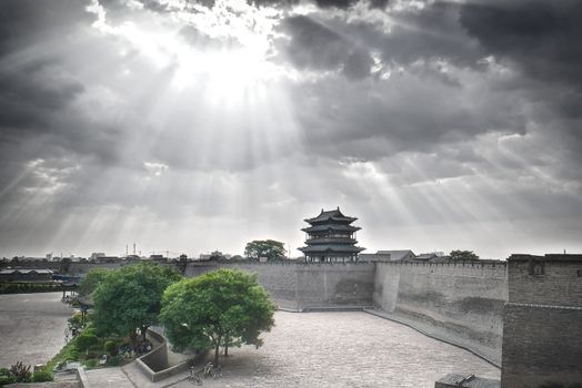 Great city walls in Ancient town Pingyao, Shanxi province,