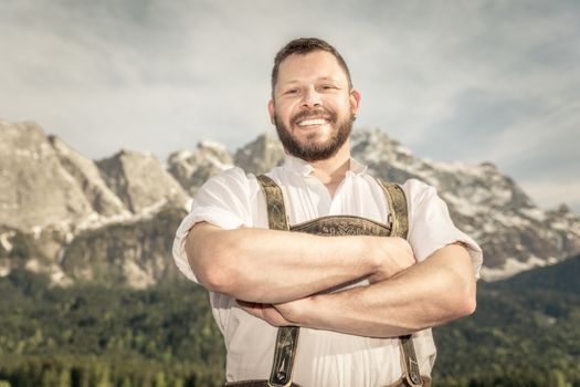 A traditional bavarian man in the nature