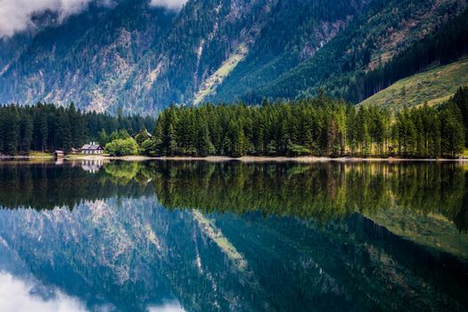 Mountain and lake in high Alps Austria