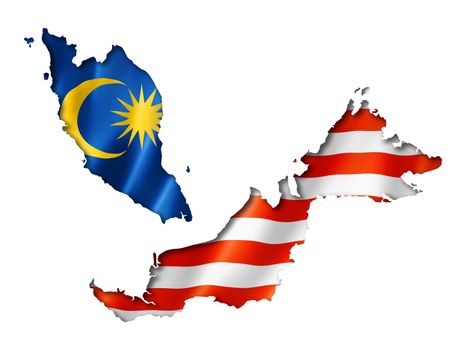 Malaysia flag map, three dimensional render, isolated on white