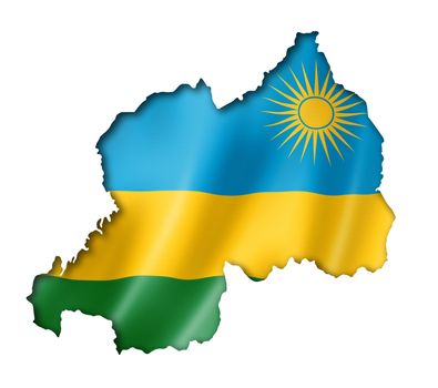 Rwanda flag map, three dimensional render, isolated on white
