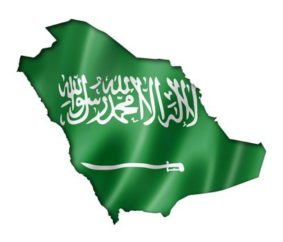 Saudi Arabia flag map, three dimensional render, isolated on white