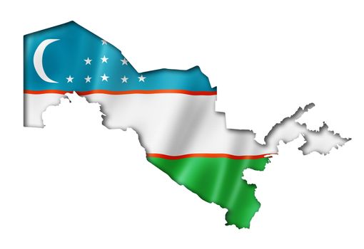 Uzbekistan flag map, three dimensional render, isolated on white