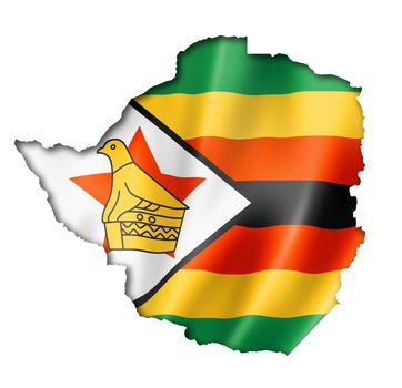 Zimbabwe flag map, three dimensional render, isolated on white