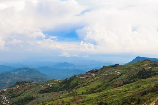 mountains view under mist and curve road in the morning, "PHU TUB BURG" Phetchabun, Thailand