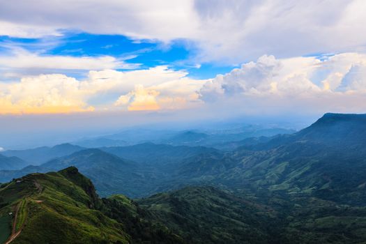 mountains view under mist in the morning, "PHU TUB BURG" Phetchabun, Thailand