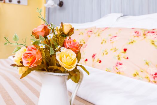 flower pot in decorated bedroom
