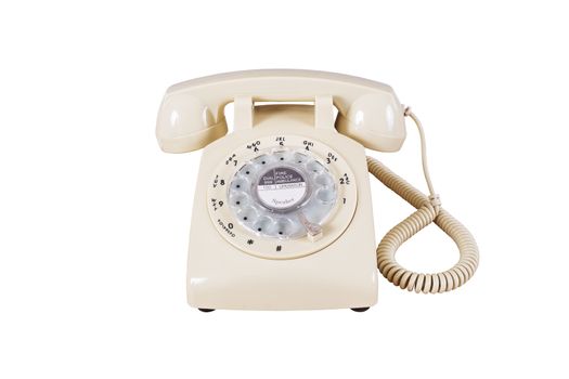 Retro rotary vintage telephone on white background
