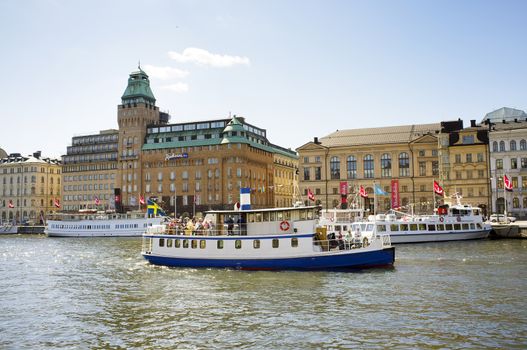 STOCKHOLM, SWEDEN – MAY 17, 2014: Nybroviken (Swedish for "New Bridge Bay") is a small bay in central Stockholm, Sweden.