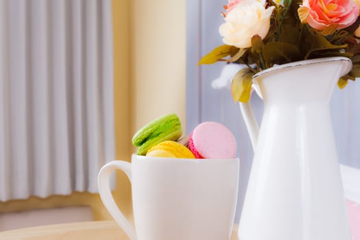 traditional french colorful sweet Macaron in cup