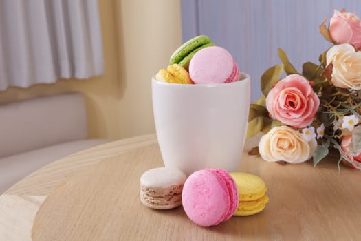 traditional french colorful sweet Macaron in cup