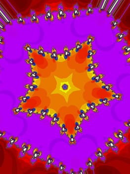 Digital computer graphic - decorative patterned star in a bright colors for design.