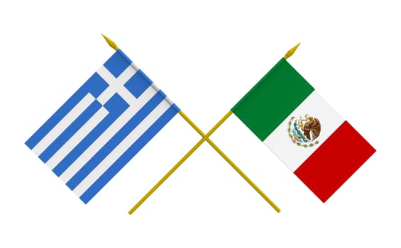 Flags of Mexico and Greece, 3d render, isolated on white