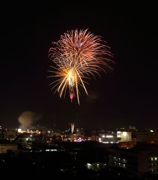 beautiful fireworks over sky at the night