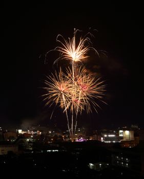 beautiful fireworks over sky at the night