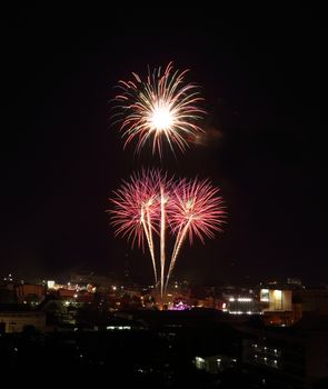 beautiful fireworks over sky at the night