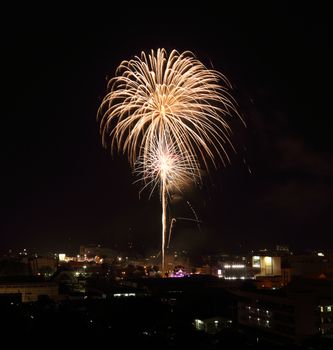 beautiful fireworks over sky at the night