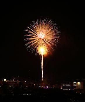 beautiful fireworks over sky at the night