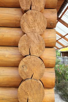 Logs in the wall of old rural house.