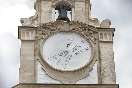 sundial on the clock tower of the Cathedral Basilica of St. Agatha in Gallipoli (Le)