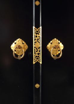 Close-up of japanese golden door handle