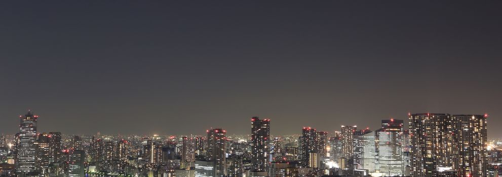 Tokyo at night panorama with illuminated skyscrapers