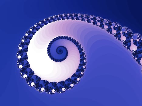 Digital computer graphic - rendering. Patterned fractal spiral in a blue colors for design.