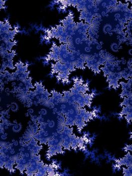 Digital computer graphic - rendering. Patterned fractal background with spiral in a dark - blue colors for design.