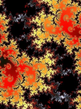 Digital computer graphic - rendering. Patterned fractal background with spirals for design.