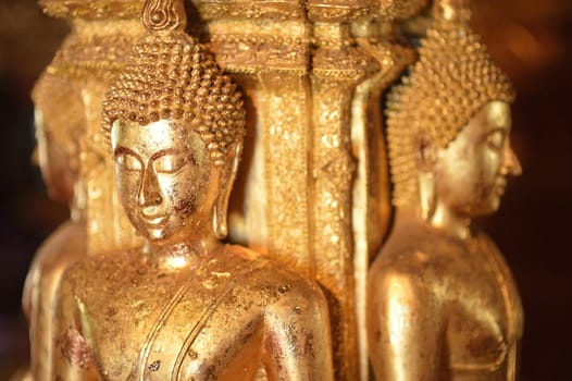 There are four small statues of Buddha in the temple Phumin Nan, Thailand